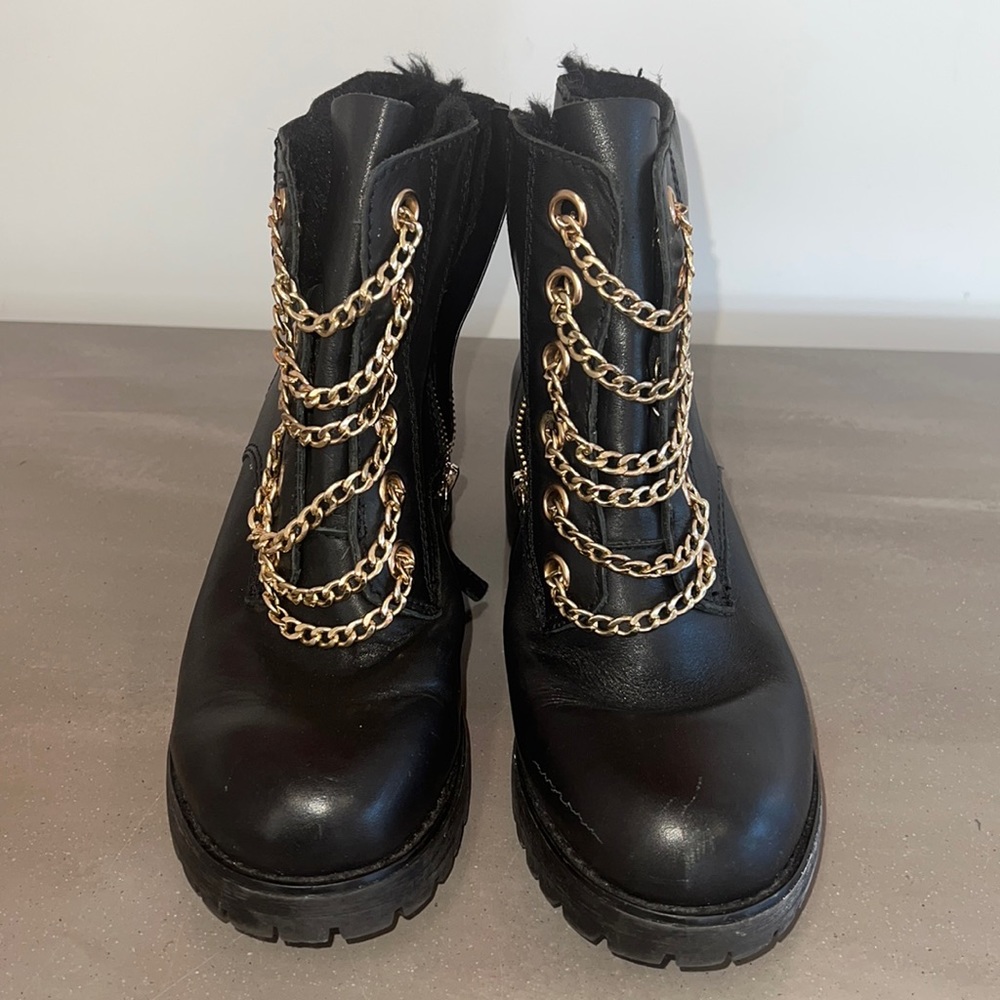 Black Aldo boot with gold chain detail